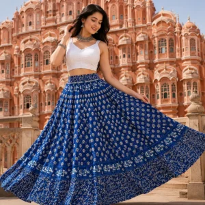 Gravel Grit Women Printed Flared Blue Skirt