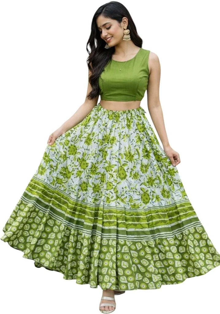 Dream of style Women Floral Print Flared Green, White Skirt - Image 2