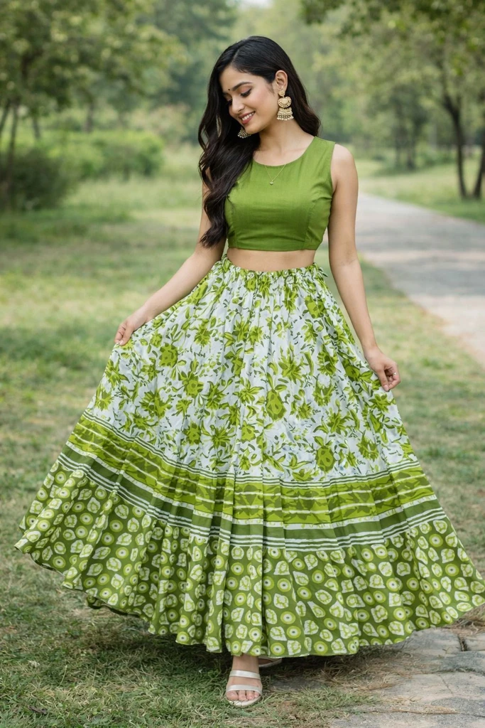 Dream of style Women Floral Print Flared Green, White Skirt