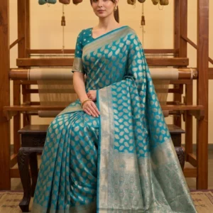 Sariya Woven Banarasi Silk Blend, Jacquard Saree (Blue)