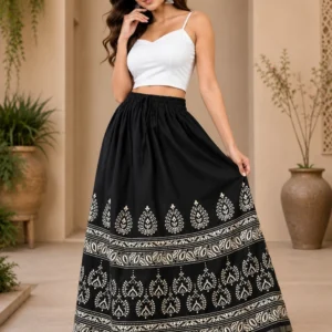 RANGSTHALI Women Printed Flared Black Skirt