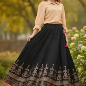 ALPHENIC Women Solid, Printed Regular Black Skirt