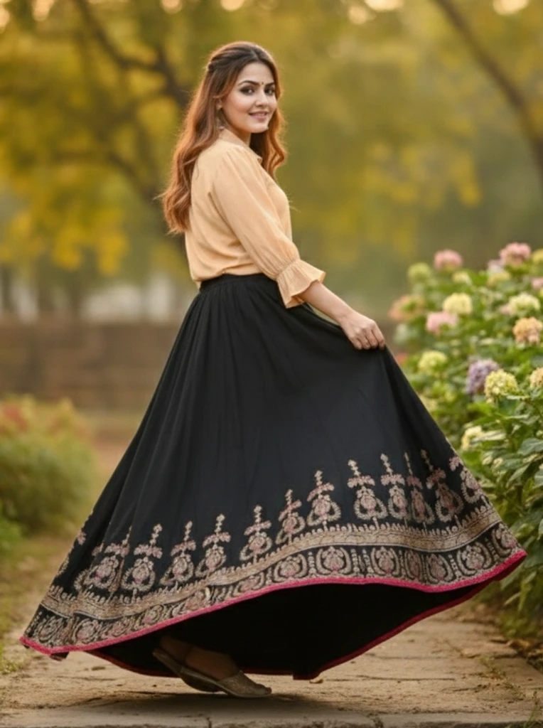 ALPHENIC Women Solid, Printed Regular Black Skirt - Image 2