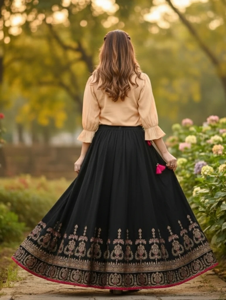 ALPHENIC Women Solid, Printed Regular Black Skirt - Image 3