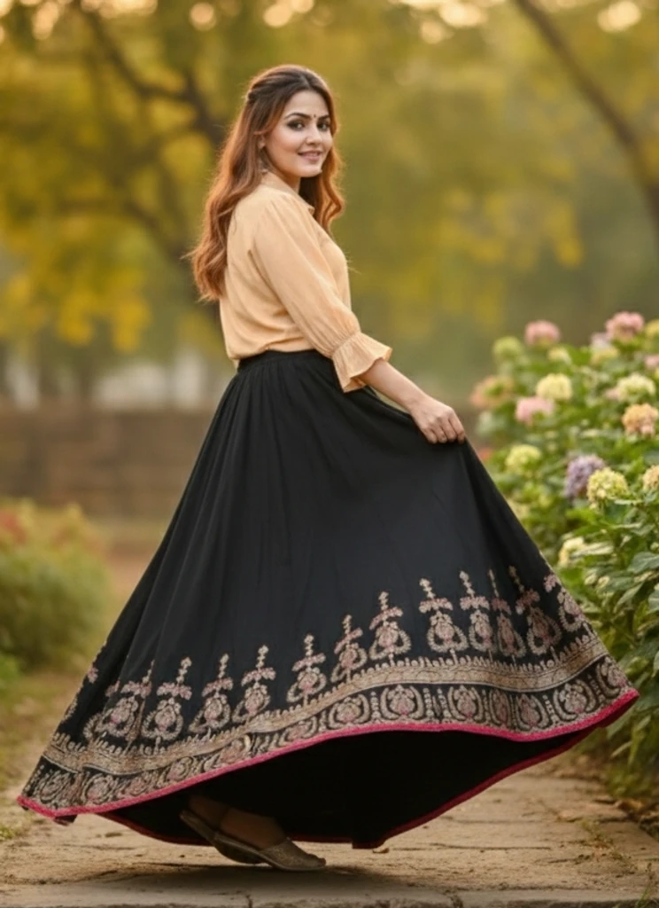 ALPHENIC Women Solid, Printed Regular Black Skirt - Image 4