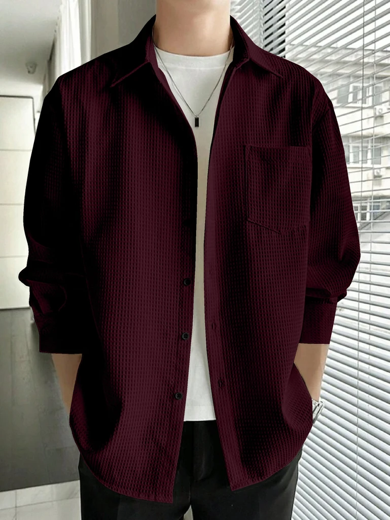 rocefas Men Regular Fit Solid Spread Collar Casual Shirt